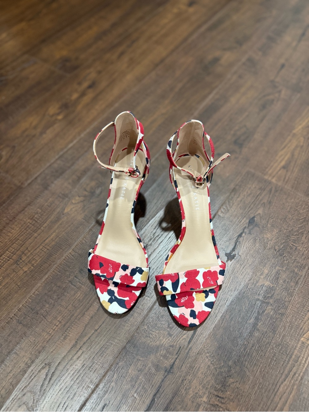 Kelly and Katie Women's Red Floral Ankle-Strap Heels